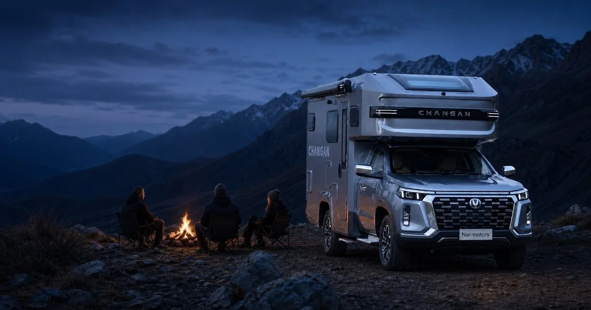 Автодом Changan Interstellar в природном ландшафте Казахстана